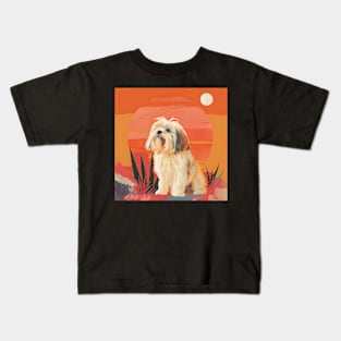 Lhasa Apso in 70's Kids T-Shirt